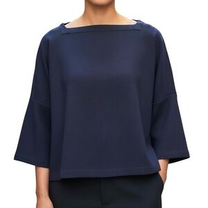 Club Monaco square neck top Navy Relaxed fit Textured Boxy Womens XS Oversized